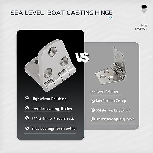 Laorde 316 Stainless Steel Hinges Marine Grade 3" x 1.5" Heavy Duty Boat Hatch Hinge (76 mm X 38 mm) 4 Pack Casting Cabinet Door Hinge with Screws by Laorde - Used condition - Image 4