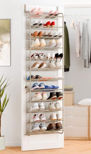 Image of Whitmor 36 Pair Over the Door Shoe Rack,12 Tier Hanging Shoe Organizer with Metal Frame & Mesh Shelves, Heavy Duty Shoe Storage Holder for Door, No Drill Installation, 74 inch H x 21.7 inch W x 7.5 inch D, Mocha
