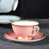 Tasse Becher Female Bone China Simple Kaffeetasse British Afternoon Tea Tassenset im europäischen Stil Kaffeetasse und Untertasse Kleine luxuriöse rote Teetasse Household pink 200ml