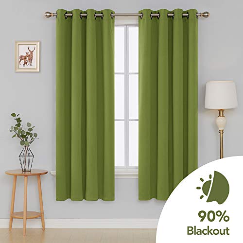 Image of Deconovo Grommet Top Room Darkening Curtains for Bedroom, 52x84 Inch, Grass Green
