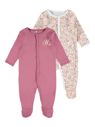 NAME IT Baby Mädchen Schlafanzug 2er-Pack mit Füßen Rose Wine-80