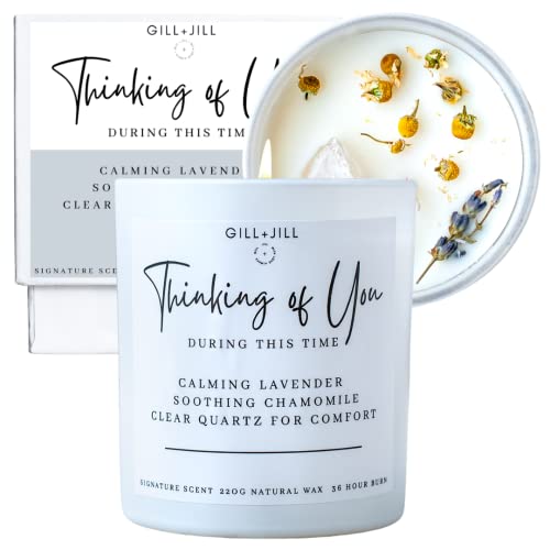 Thinking Of You Candle, Sympathy Memorial Bereavement Condolence Gifts For Loss Of Loved One, Father, Mother, Paraffin-Free 100% Natural Soy Wax Blend With Lavender, Clear Quartz Crystal And Chamomile #TOP20
