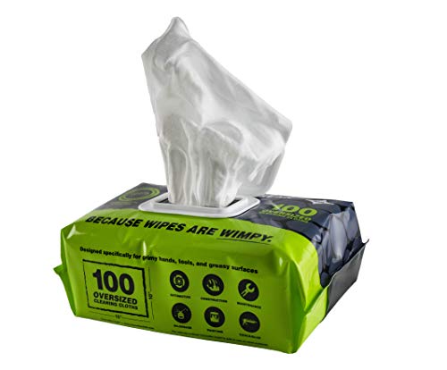 Crocodile Cloth Auto Cleaning Wipes - Car Engine Degreaser, Body Detailing, Tires Cloth Wipes - Cut Through Grease, Oil, and Adhesives on Hands, Tools, Parts, and More - 100 Giant Disposable Wipes