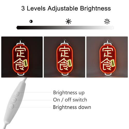 Image of 定食 Neon Sign, Neon Lights Hanging Wall Art Decoration for Japanese Restaturant Shop Bar Market Bakeries Cafe Celebration Home Decor, USB Powered Ultra Bright Dimmable,16.14x7.87inches