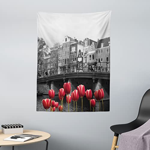 ABAKUHAUS Schwarz & weiß Wandteppich & Tagesdecke, Amsterdam-Kanal, aus Weiches Mikrofaser Stoff Dreck abweichender Digitaldruck, 110 x 150 cm, Schwarz Weiß & Rot