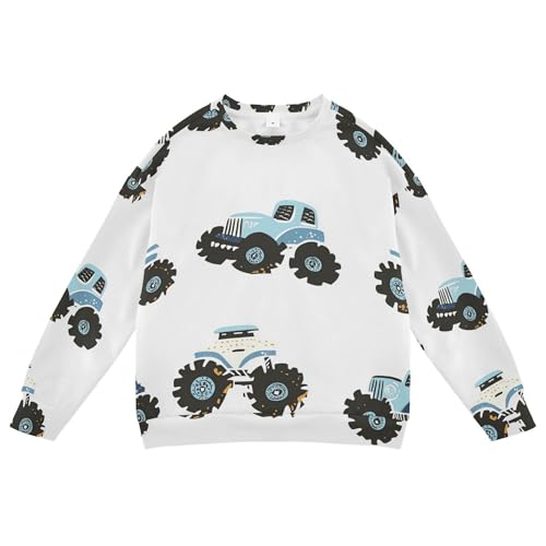 JUNZAN Cartoon Trucks Car White Little Girls Pullover Hoodie Fleece Tops Clothing Shirts Athletic 4T