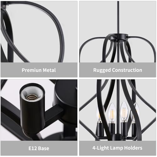 Black Chandelier 4 Light Industrial Dining Room Light Fixture 18'' Modern Farmhouse Contemporary Chandelier Hanging Pendant Light Fixture Entryway Chandelier for Foyer,Kitchen,Living Room,Bedroom by Webfkh - Used condition - Image 4