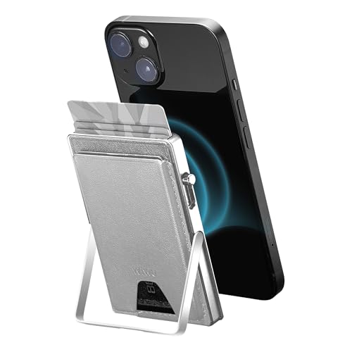 Magnetic Phone Wallet Stand Mag Safe Wallet with 7 Credit Card Holder Pop Up Access Metal Card Holder RFID Wallet for Men Women Minimalist for iPhone 16 15 14 13 12 Android Vegan Leather (Grey)