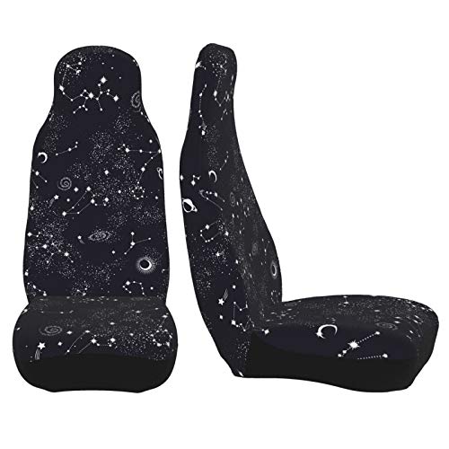 Teery-YY Car Seat Covers 2pc Front Seat Protector Cover Cushion Moon Space Planet Stars Galaxy Universe Overall Surrounded Universal Auto Decor Stretch Elastic for Most Vehicle, Car, SUV