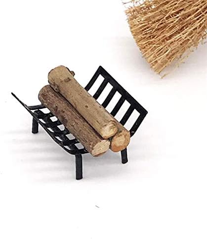 Miniatura 8 de EatingBiting 1:12 Casa de muñecas Muebles en miniatura Jardín Césped Chimenea Metal Leña Rack Metal Rack con leña para sala de estar Modelo de