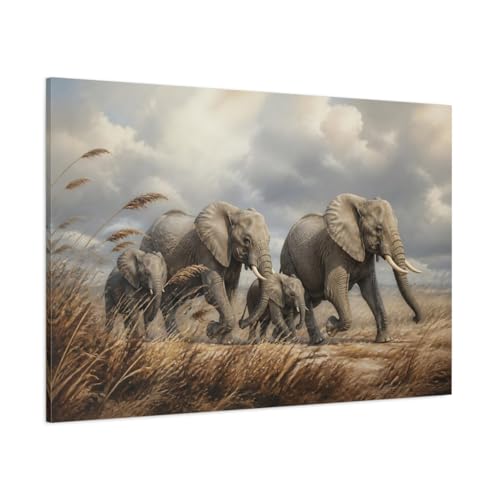 Grand tableau éléphants réaliste pour habiller un mur vide de salon moderne