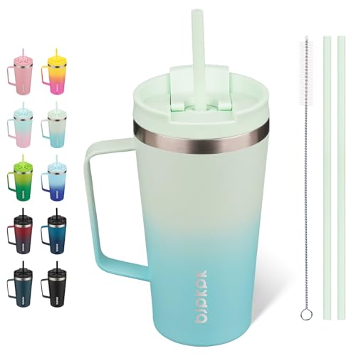 Image of BJPKPK 18oz Insulated Tumbler with Handle, Lid & Straw, Stainless Steel
