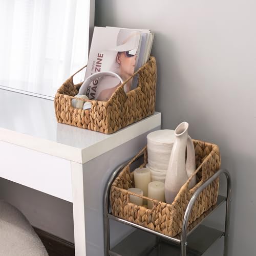 Image of KOKODO 2-Pack Open Front Pantry Baskets, Handwoven Water Hyacinth Wicker Storage Baskets with Built-in Handles, Organizing Bins for Shelves