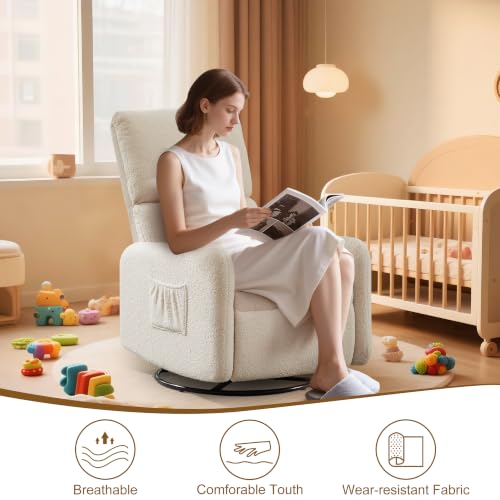 Image of Korser Recliner Chair, Nursery Rocker Chair with Side Pockets, Small Recliners for Small Spaces, Swivel Rocker Recliner Chair for Adults, Sherpa Swivel Accent Chairs for Living Room, Nursing