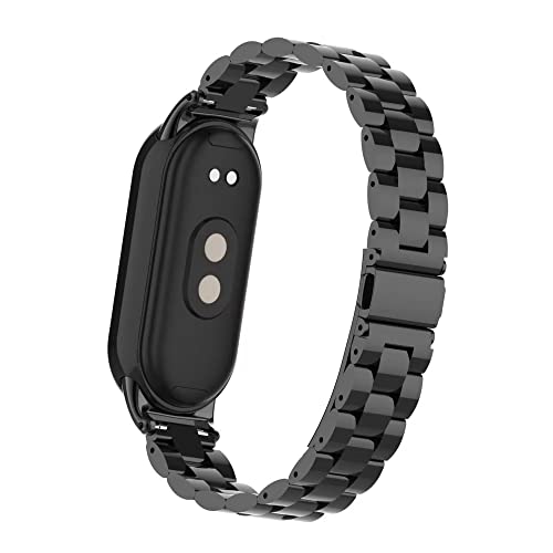 T-BLUER Compatible for Xiaomi Mi Smart Band 8 Strap,Mi Band 8 Stainless Steel Metal Replacement Band Bracelet Wristband Accessories for Xiaomi Smart Band 8 Black - Image 4