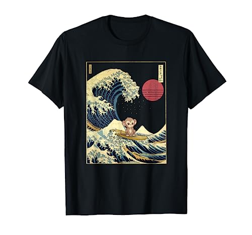 Mono japonés Kanagawa Wave Funny Surf Animal Camiseta