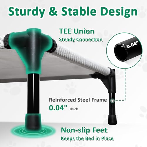 Elevated Dog Cots Beds for Large Dogs, Raised Outdoor Dog Bed with Frame, Lifted Pet Hammock Beds with Breathable Mesh, Non Slip, Easy to Clean, Grey - Image 5