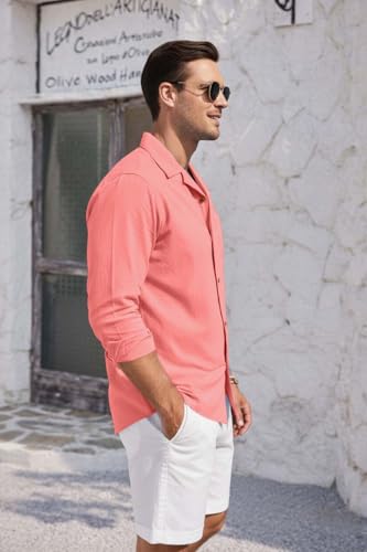 Image of Zombom Men's Cotton Blend Shirt with Full Sleeves Solid Pattern Cuban Collar Neck Line Regular Fit and Standard Length | Solid Shirt for Man Cotton | Shirts for Mans
