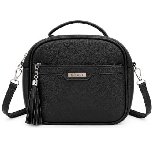 Bolsa Feminina Pequena Tiracolo Estilo Baú em Couro Sintético com Alça de Mão e Transversal removível e ajustável, Compacta e Versátil para o Dia a Dia, Trabalho, Passeio (Preto)