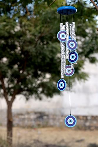 Image of Evil Eye Wind Chime 27 Inch | Nazar Battu Hanging for Home Protection & Good Luck | Decorative Wind Chimes for Balcony, Living Room & Bedroom | Ideal Housewarming & Birthday Gift