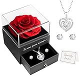 Miofula Rosa Eterna Regalos Originales para Mujer,Flores preservadas Caja de Regalo con Collar y Aretes,Regalos San Valentin Mujer,Regalo Mama Novia San Valentin Cumpleaños Aniversario Dia de la Madre