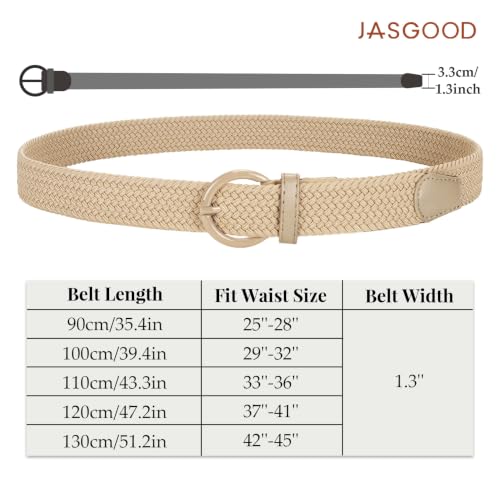 Image of JASGOOD Women Men Braided Woven Elastic Stretch Waist Belt Golf Canvas Fabric Casual Belt for Jeans Pants