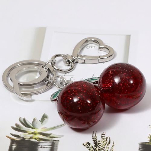 Heart-Shaped Keychain with Initial A-Z and Cherry Charm Bag Charms for Women,Car Accessories