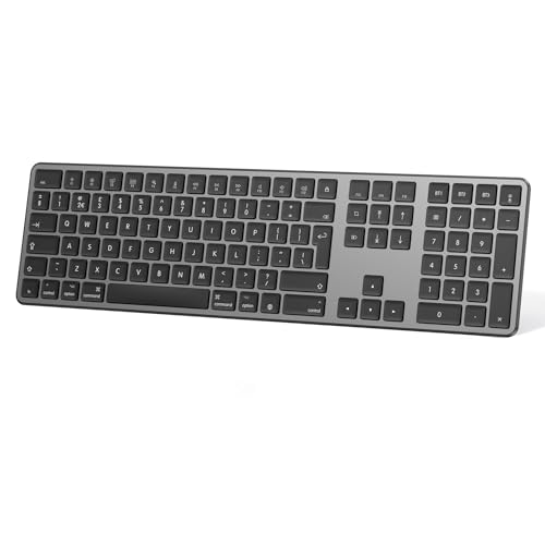 OMOTON Wireless Bluetooth Keyboard for Mac (MacBook/MacBook Pro/MacBook Air/iMac/iMac Pro/Mac Mini) Rechargeable Keyboard for Mac OS with 3 Bluetooth channels Quiet Typing QWERTY UK Layout grey