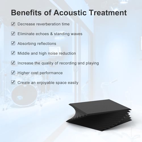 Image of Square Acoustic Wall Panels, Sound Absorbing Panels for Walls, Ceiling, Doors, 12 Pack 12 inchx12 inchx0.4 inch Self Adhesive Decorative Black Acoustic Tiles for Recording Studio, Office, Room, Home