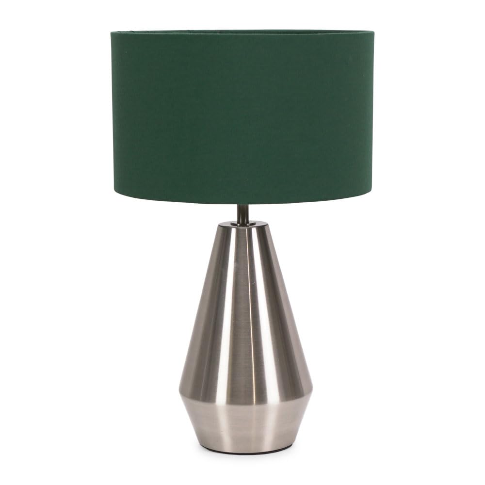 Valuelights Unisex Bottle Green Jax Brushed Chrome Dimmable Touch Table Lamp With Fabric Drum Shade In