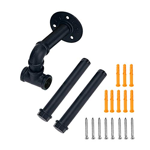 Tlbtek Industrial Pipe Clothes Rack,Heavy Duty Rustic Clothes Hanging Shelves System,Wall Mounted Detachable Black Iron Metal Garment Bar For Retail Display,Closet Organization (20 Inch) #TOP5