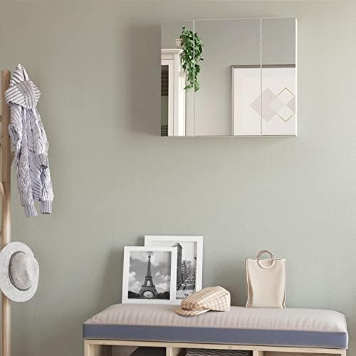 costoffs 3 Doors Bathroom Mirror Cabinet Wall Mounted Bathroom Storage Cupboard with Mirror Adjustable Shelf Cabinet for Bathroom Shower Room, Living Room, Laundry Room, Mudroom, White