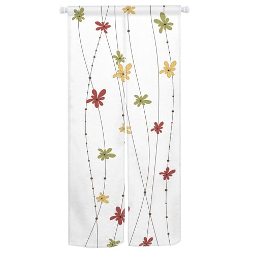 Qinunipoto のれん 花 シンプル風 ベージュ色 暖簾 幅72×丈150cm インテリア 目隠し おしゃれ すだれ 遮光 部屋 間仕切り ロング カーテン 麻調ポリエステル製 オーダー可 冷/暖気遮断 簡単取付 リビング 玄関/キッチン/お風呂/喫