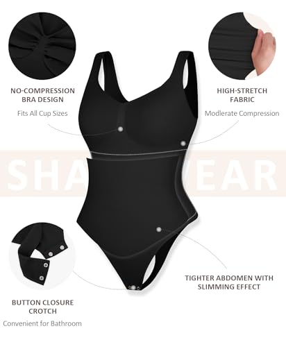 FeelinGirl Shapewear Bodysuits for Women Tummy Control Thong Seamless V Neck Compression Body Suits Corset Top4