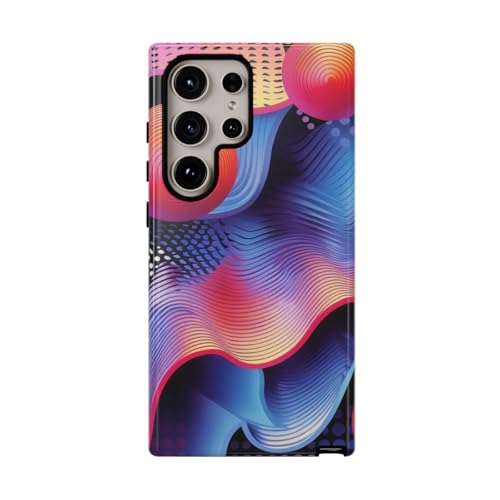 Coque Samsung S24 Ultra brillante avec motif vagues et sphères abstraites multicolores