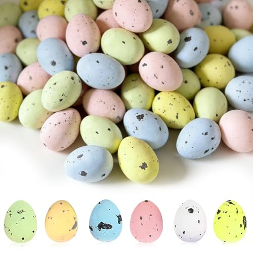 XoeLLe 100 Pièces Oeufs de Paques Oeuf de Paques Plastique Pâques,Décorations de Pâques Mousse Multicolores Easter Décorations Artisanales Mini Mouchetés...