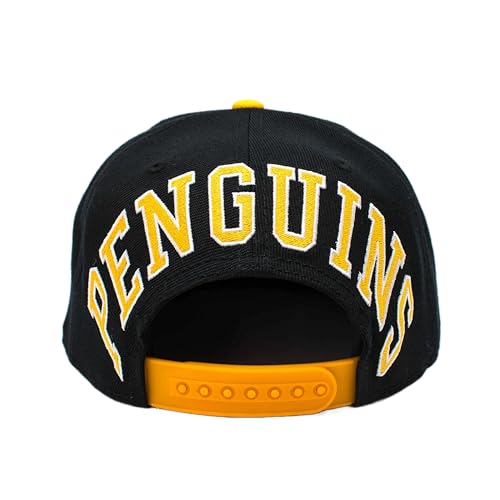 AMERICAN NEEDLE Officially Licensed NHL Block Letter Snapback Cap Pittsburgh Penguins Hockey Hat Flat Brim