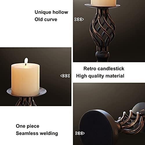 Miniatura 5 de Candelabro arquístico de hierro hueco negro, portavelas para columnas, adorno para decoración de mesa de comedor, sala de estar, bar, 2 piezas