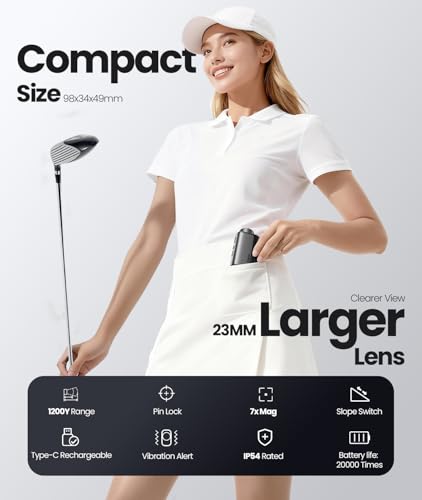 Image of EENOUR Golf Range Finder with Slope, 1200 Yards Golf Rangefinder, Laser Rangefinders with Pin Lock Vibration, 7X Magnification, Rechargeable Compact Portable Range Finder Golfing for Men Women
