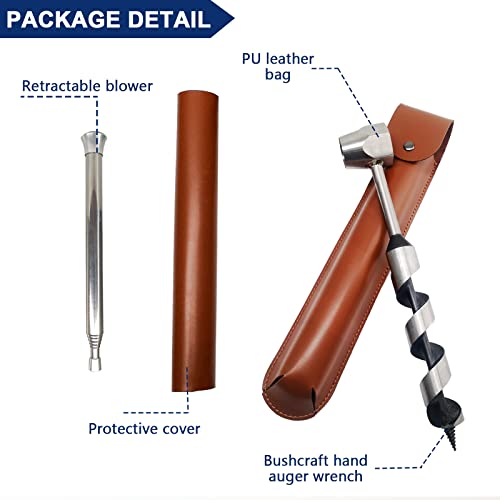 Handbohrer Bushcraft Manueller Schraubenschlüssel, Handbohrer Outdoor Schlangenbohrer Bushcraft mit Holster& Blow Fire Tube, Holzbohrer Scotch Eye für Outdoor/Camping/Bushcraft Settlers