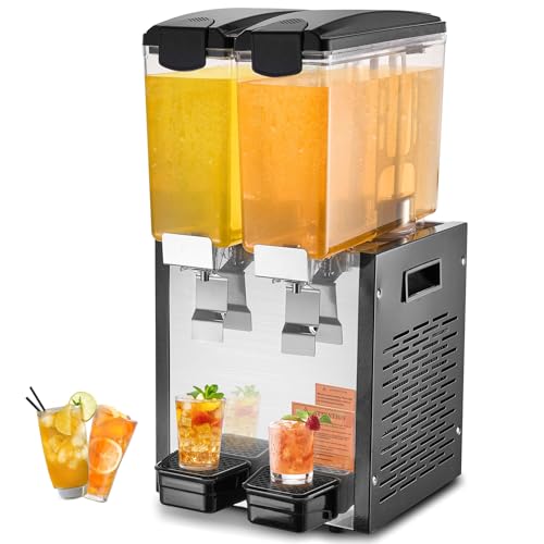 VEVOR Commercial Beverage Dispenser, 2 Tanks 10 L / 10.6 QT Per Tank Juice Dispenser, 270W Stainless Steel Ice Tea Drink Machine with 45°F-54°F Cooling Temperature, for Cold Drink Restaurant Bar Party