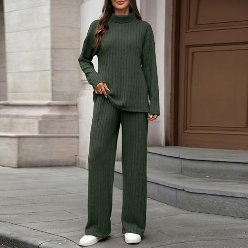 Womens Two Piece Outfits V Neck Knitted Sweater Sets Loungewear Matching Lounge Set Sweatsuit Fall Winter Travel Vacation Set2