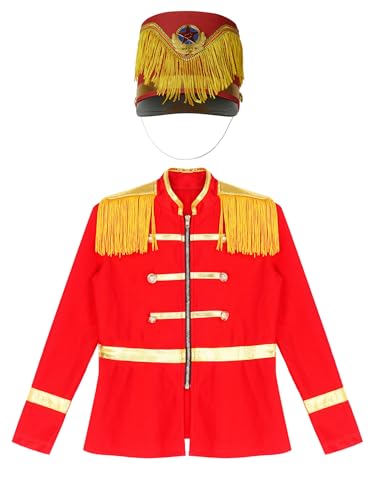 CHICTRY Unisex Girls Boys Long Sleeve Front Zipper Tassels Marching Band Uniform Majorette Jacket with Hat3
