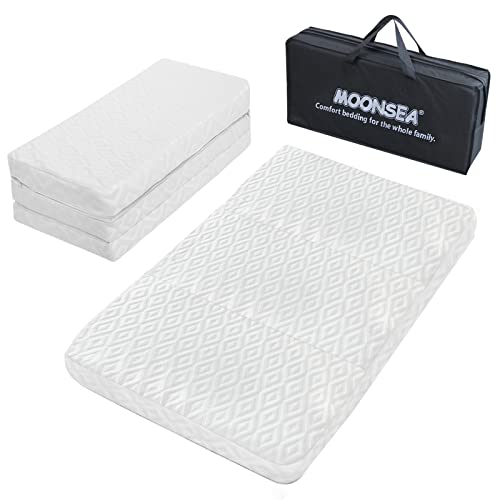 Image of Pack n Play Trifold Mattress Topper, Pack and Play Mattress Foldable with Ultra Soft Jacquard Water-Resistant Playard Playpen Mattress Pad Cover, Mini Crib Mattress 37.5x26x2 Inch