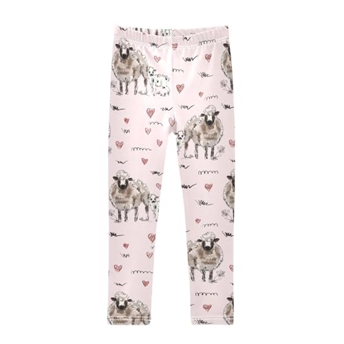 Lamb on Pink Girls Leggings,Workout Leggings for Girls Toddler Athletic Legging Size for 3-10T