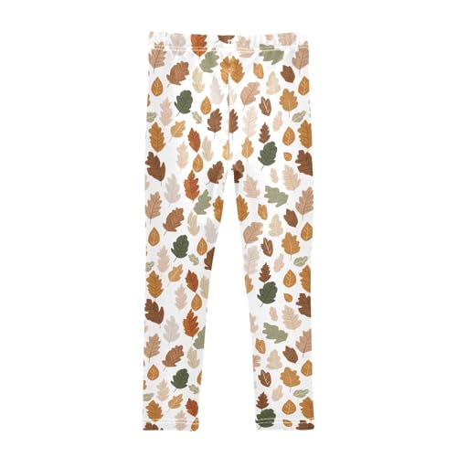 Girls Printed Leggings Yoga Pants Flat Style Maple Leaf Pattern for Kids in 4t to 10 Years, 4T2