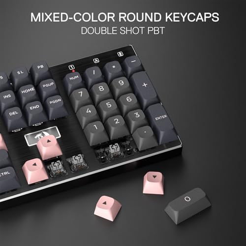 Image of Redragon K556 SE Wired Gaming Keyboard, 104 Keys Hot-Swap Mechanical Keyboard w /Original Aluminum Base, Upgraded Socket, Noise Dampening Kit, PBT Keycaps & Custom Linear Switch, Dawn Sakura Color
