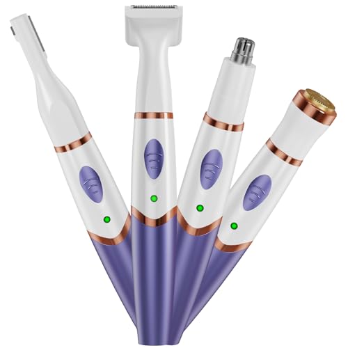 Afeitadora Mujer, 4 en 1 Rasuradora Zona Intima, Depiladora Facial Electrica, USB Recargable Maquina Depilar Mujer Portátil, Afeitadora Electrica para Cara, Cejas, Axilas, Piernas, Pubis