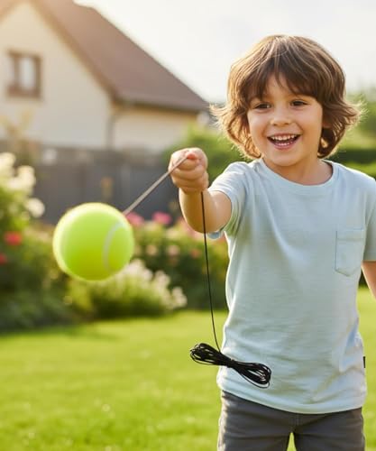 Image of Tennis Trainer Rebound Ball with Elastic Rope for Solo Practice - Self Training Tennis Ball with String for Beginners, Kids & Adults | Indoor Outdoor Tennis Practice Equipment (Pack of 1)