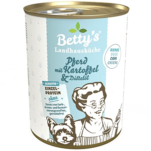 Betty's Landhausküche Hund Pferd mit Kartoffel & Distelöl 6 x 400 g Für alle Hunderassen geeignet Hohe Bioverfügbarkeit Wir achten auf Beste Qualität